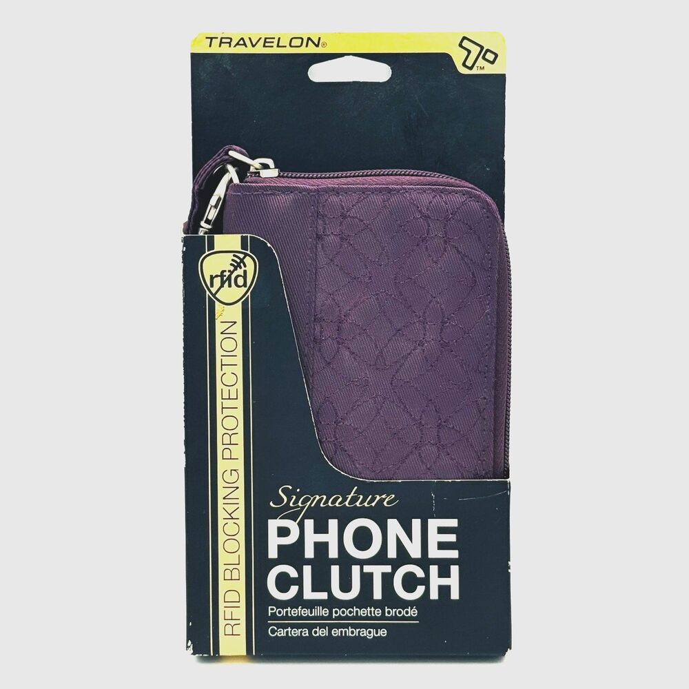 Travelon Signature RFID Blocking Phone Clutch Wallet Purse Wristlet Plum Purple